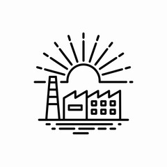 Naklejka premium Industrial factory outline with sun rising environmental concept vector illustration