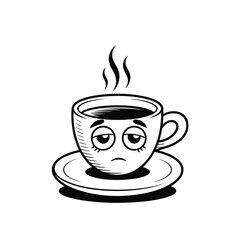 Tired Coffee Cup Cartoon Illustration