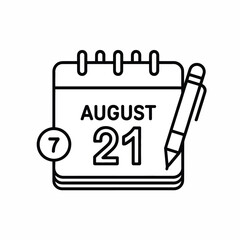 August 21st Calendar Icon with Pen Illustration