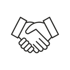 Simple outline icon of two hands shaking in agreement isolated on white background
