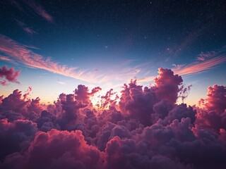 Starry Pink Sunset Over Clouds - Atmospheric Landscape