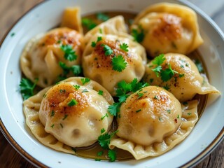 Traditional Pierogi Dish, Parsley Garnish