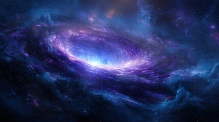 Obraz premium Cosmic Vortex: An image of a swirling galaxy, a mesmerizing cosmic vortex in shades of deep blue and radiant purple, beckons viewers into a celestial journey.