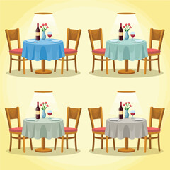 Cozy dining table settings with flowers and wine