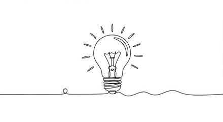 Single line drawing of a radiant light bulb symbolizing innovation and brilliance