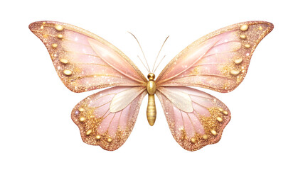 Elegant Pink and Gold Glitter Butterfly on Transparent Background elegant pink gold