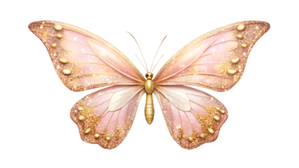 Elegant Pink and Gold Glitter Butterfly on Transparent Background elegant pink gold