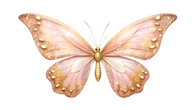 Elegant Pink and Gold Glitter Butterfly on Transparent Background elegant pink gold - Powered by Adobe