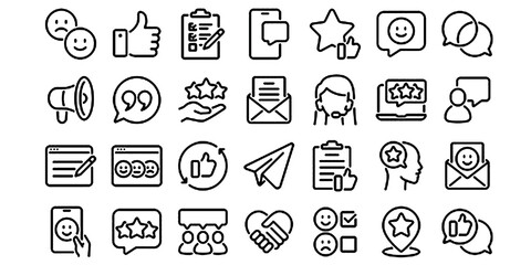 Customer feedback and testimonials editable stroke outline icons set isolated on white background flat vector illustration.