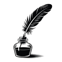 Vintage Quill Pen and Inkwell Illustration