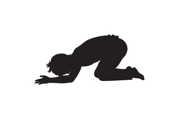Fototapeta premium Silhouette of a person in Child s Pose a resting yoga asana isolated on white background representing relaxation meditation and flexibility in a minimalist style Art & Illustration
