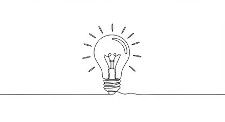 Elegant minimalist drawing of a glowing lightbulb, conveying inspiration and innovation
