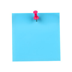 Blue Sticky Note with Pink Pushpin Isolated on transparent Background. Blue sticky post it note with Pink pushpin. isolated on white or transparent background. PNG