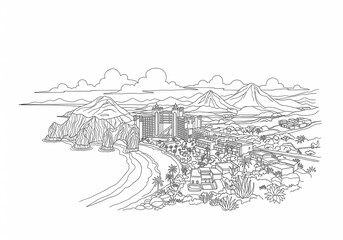 Los Cabos (Los Cabos) in Mexico one line drawing style