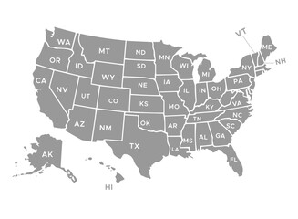 Grey United States Map with State Abbreviations – High-Resolution Vector Map of the United States of America.