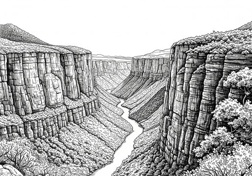 Sumidero Canyon (Ca&ntilde;&oacute;n del Sumidero) in Mexico one line drawing style