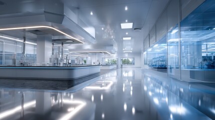 Obraz premium Modern Sterile Laboratory Interior with Blue and White Lighting