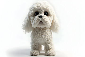 Obraz premium Standing Fluffy Dog with White Fur Looking Ahead