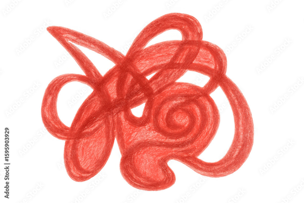 Poster vivid red abstract scribble creating intricate pattern, transparent backdrop highlighting artistic l