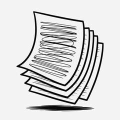 Hand drawn stack of papers with scribbles vector illustration