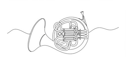 Obraz premium Elegant french horn contour drawing created using a single continuous black line