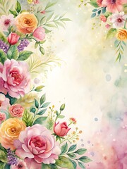 Watercolor painting of a flowery border with pink and yellow flowers