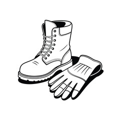 Work Boots and Gloves Illustration