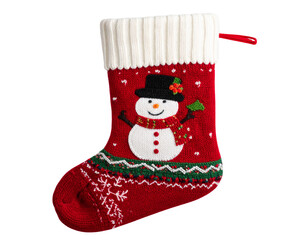  Knitted Holiday Stocking with Adorable Snowman Motif  Isolated PNG