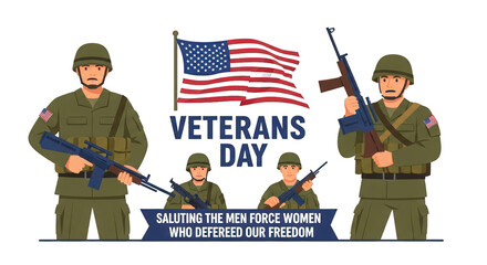 Illustration showing a scene of veterans day salute to american soldiers, featuring Salute, Usa, Veterans day, Military service.