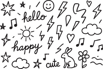 Black and white hand drawn doodle elements illustration