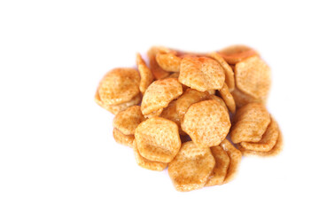 A tempting pile of crispy caramel-coated snacks on a clean white background. Perfect for fun snacking moments, parties, or movie nights. Crunchy, sweet, and utterly irresistible — a treat for all ages
