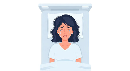 Detailed illustration related to woman crying in bed sadness, including elements like Vector, Emotional, Vulnerable, Fragile.