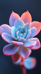 Fototapeta premium Abstract Succulent CloseUp Blue, Pink, and Orange Colors on Dark Background