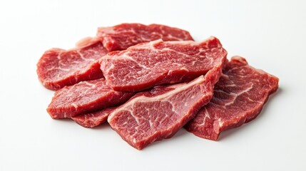 Slices of Raw Meat: A close-up shot of slices of raw meat, showcasing their freshness and vibrant color. It is perfect for culinary uses and is a great choice for showcasing food themes.