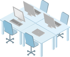 ビジネス　仕事　アイソメトリック　オフィス　パソコン　デスク　イス　イラスト素材