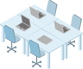 ビジネス　仕事　アイソメトリック　オフィス　パソコン　デスク　イス　イラスト素材