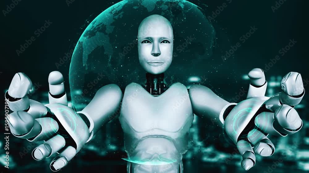 Poster future financial technology controll by ai robot huminoid uses machine learning and artificial intel