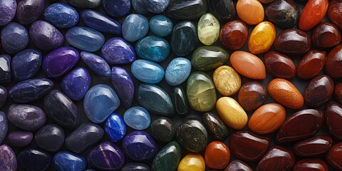 Rainbow Polished Gemstones Colorful Stones Natural Mineral Texture Background Red Art Blue Dark