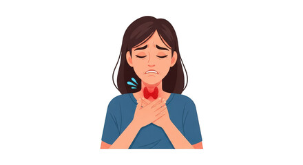 Detailed illustration related to woman with thyroid pain illustration, including elements like Body, Drawing, Science, Diagnosis.