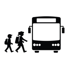 Children going to school. School bus icon. Public transport. Back to school. Vector icon isolated on white background.