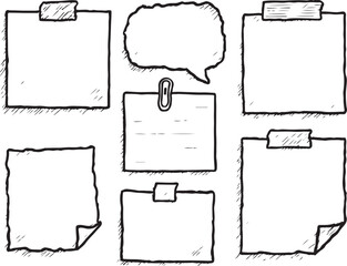 Hand drawn sticky notes and speech bubble paper memo