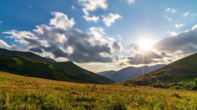 Majestic Mountain Meadow at Sunset: Cloudscape Time-Lapse