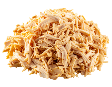 Shredded Chicken Breast for Tacos or Meal Prep, Side View in Studio Light, Transparent PNG
