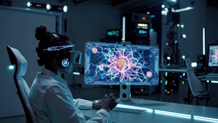 Innovative technology in a futuristic workspace with virtual reality and advanced graphics - Powered by Adobe