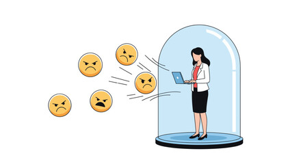 Woman protected from negative online comments inside personal digital bubble