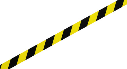 Diagonal black and yellow striped caution tape against a white background.