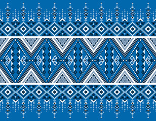 Traditional Tribal Geometric Pattern in Blue and White Shades