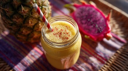 Yellow Smoothie with Pineapple and Dragon Fruit