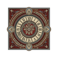 Ornate Vintage Style Roman Numeral Clock Wall Art Design Illustration for Home Decor