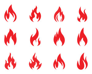 Fire flames, set vector icons Fire and flames outline icon set. Contour bonfire, linear flaming elements. Hand drawn monochrome different fire flame vector illustration.